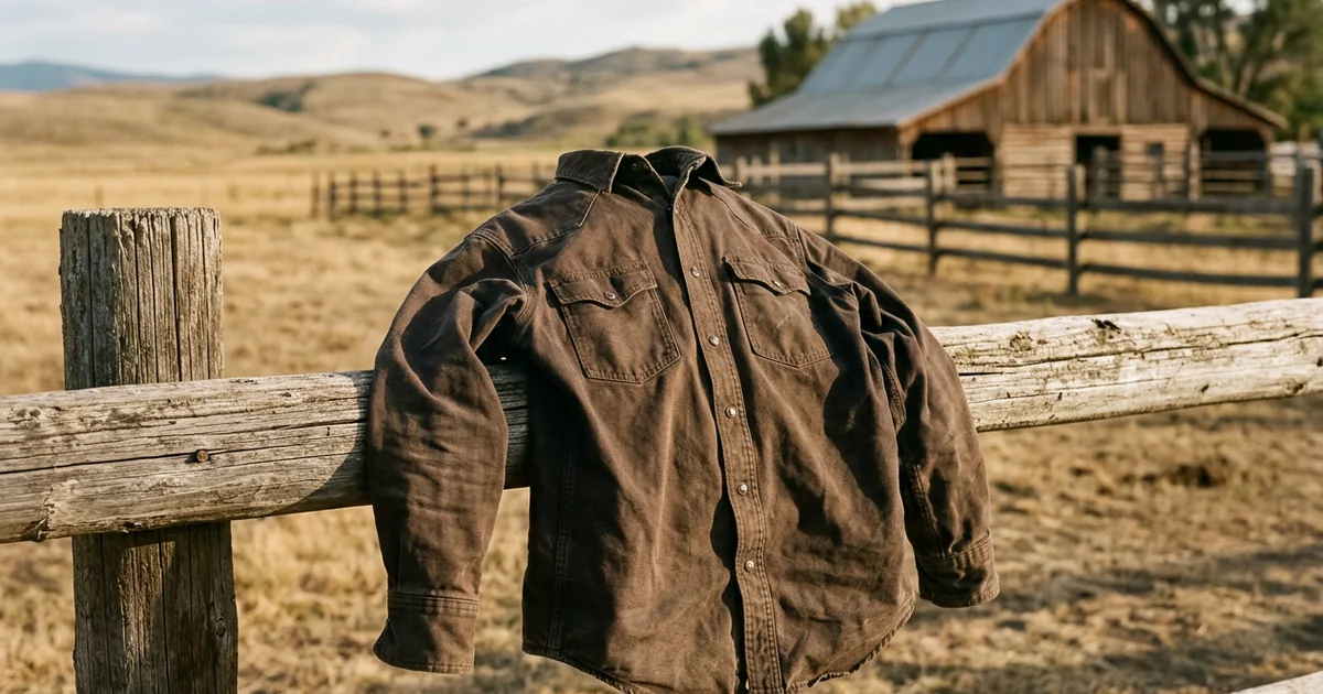 Ariat FR work jeans and shirt laid on a brushed-steel workbench in an industrial shop