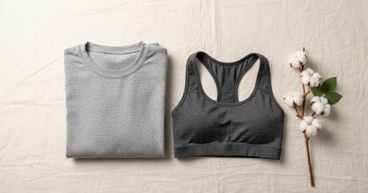A flame-resistant women's base-layer top and an arc-rated sports bra folded on a slate surface in an industrial setting
